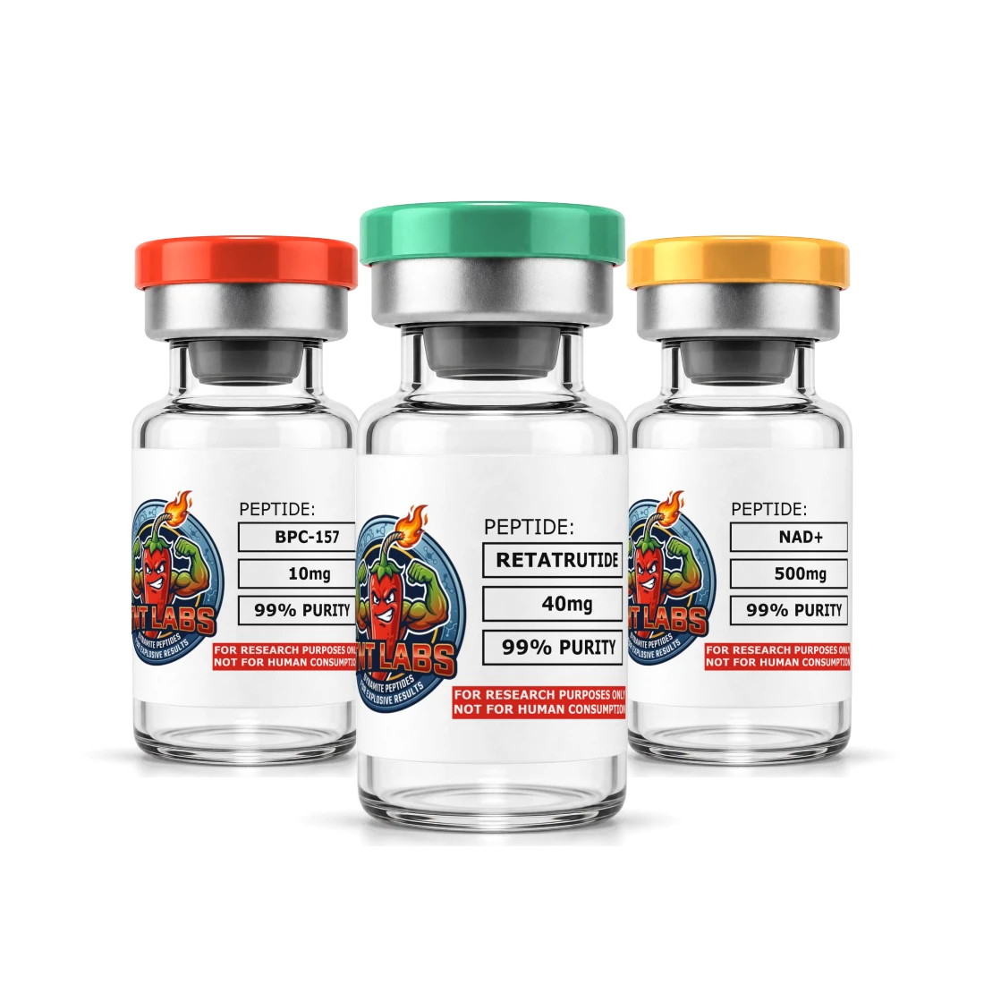 TNT Labs vials of BPC-157, Retatrutide and NAD+